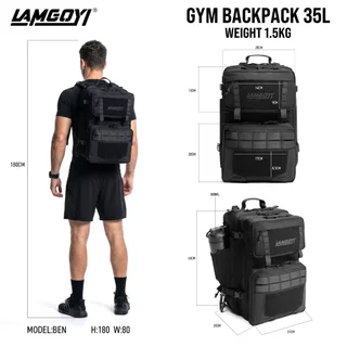 LAMGOYI กระเป๋าเป้ สายฟิตเนส GYM & HYROX Backpack 35L รุ่น TRAIN สีดำ (Black)