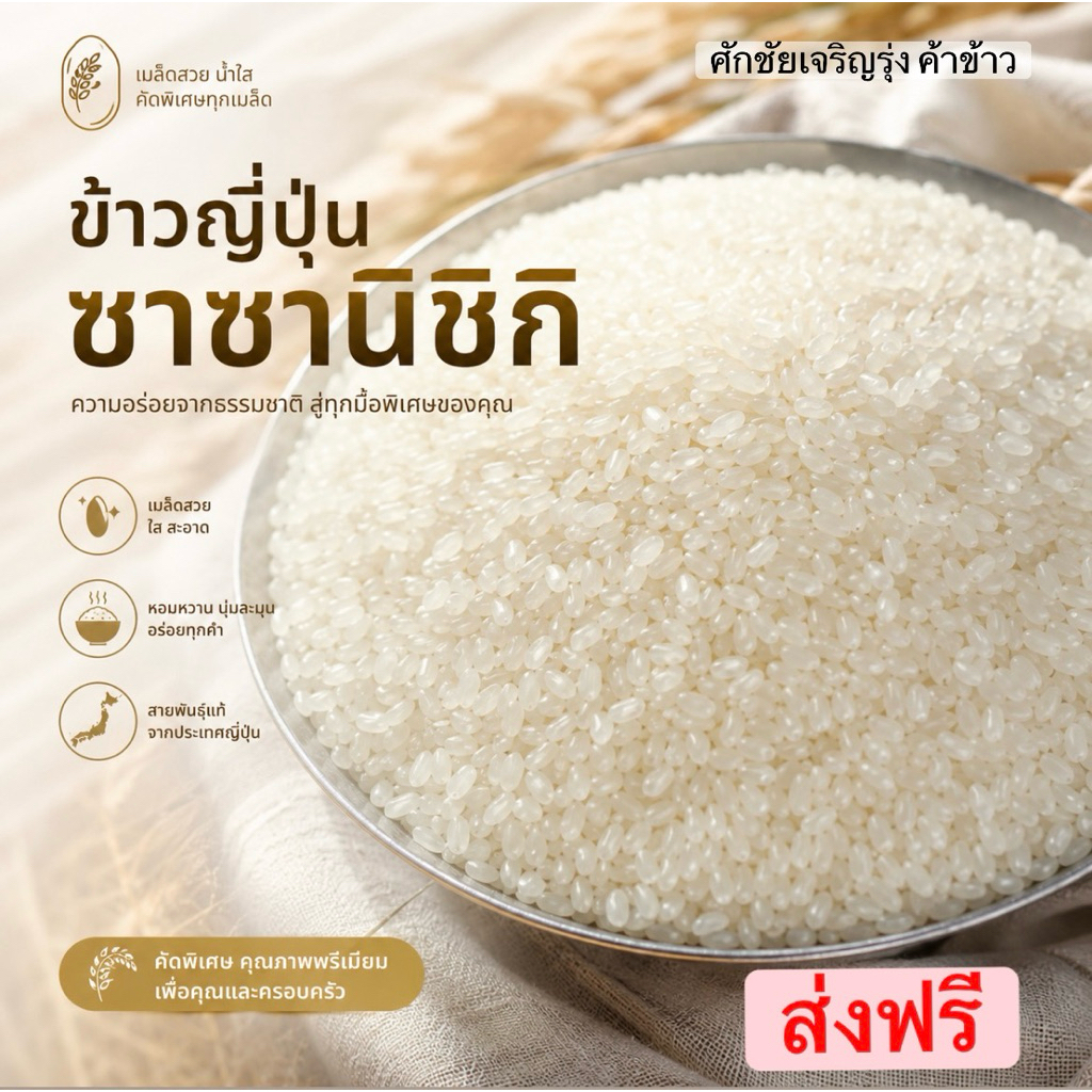 ข้าวญี่ปุ่นแท้100% ลอตใหม่ หอมนุ่ม (พันธุ์ซาซานิชิกิ) ขนาด5กิโล