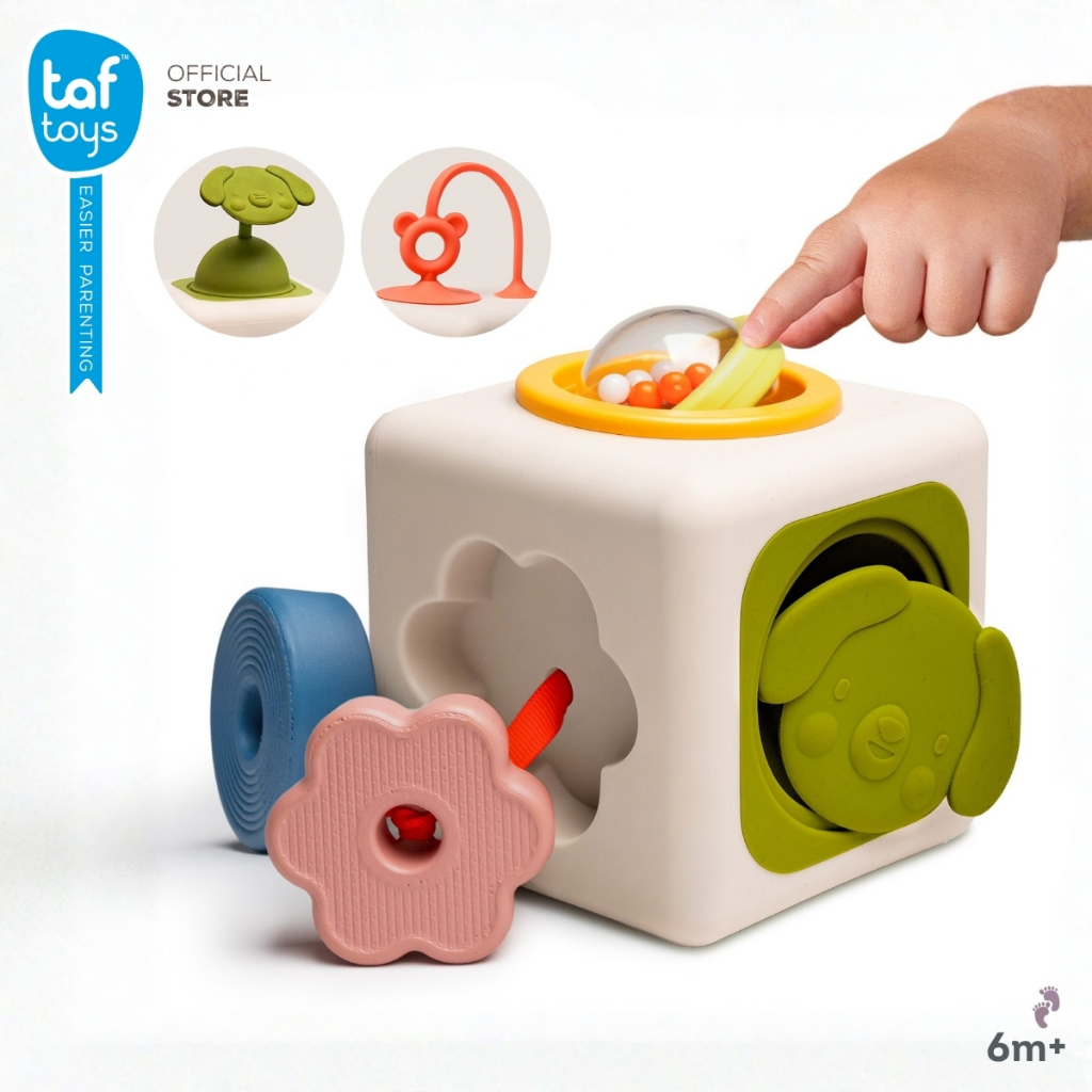 Taf Toys ลูกบาศก์กิจกรรมซิลิโคน 6-in-1 Peek & Play Cube ของเล่นเสริมพัฒนาการ 6 เดือน ขึ้นไป