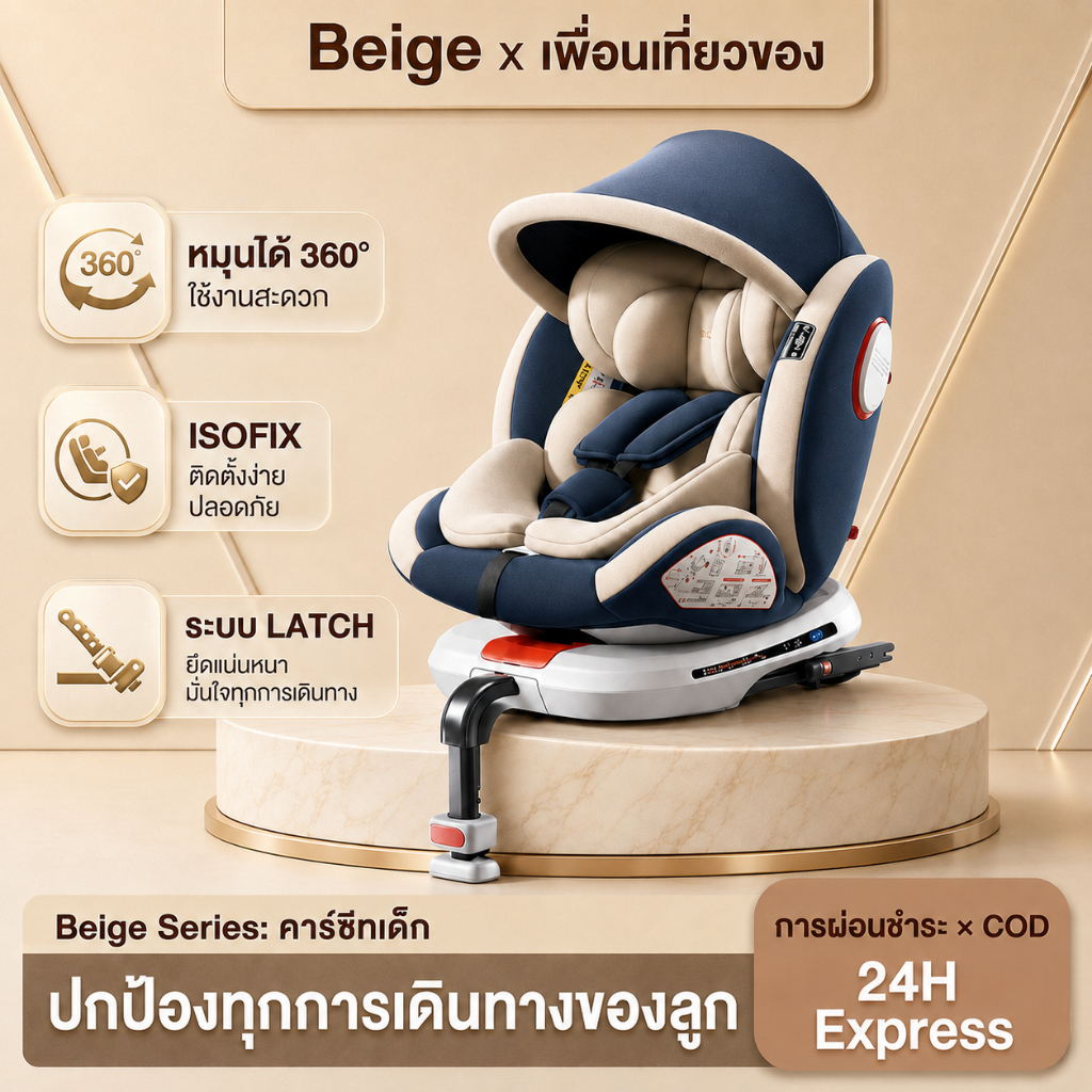 Beige คาร์ซีทเด็ก คาร์ซีท คาร์ซีท isofix อินเตอร์เฟส  สายlatch ที่นั่งเด็ก สินค้าแม่และเด็ก 0-12 ปี