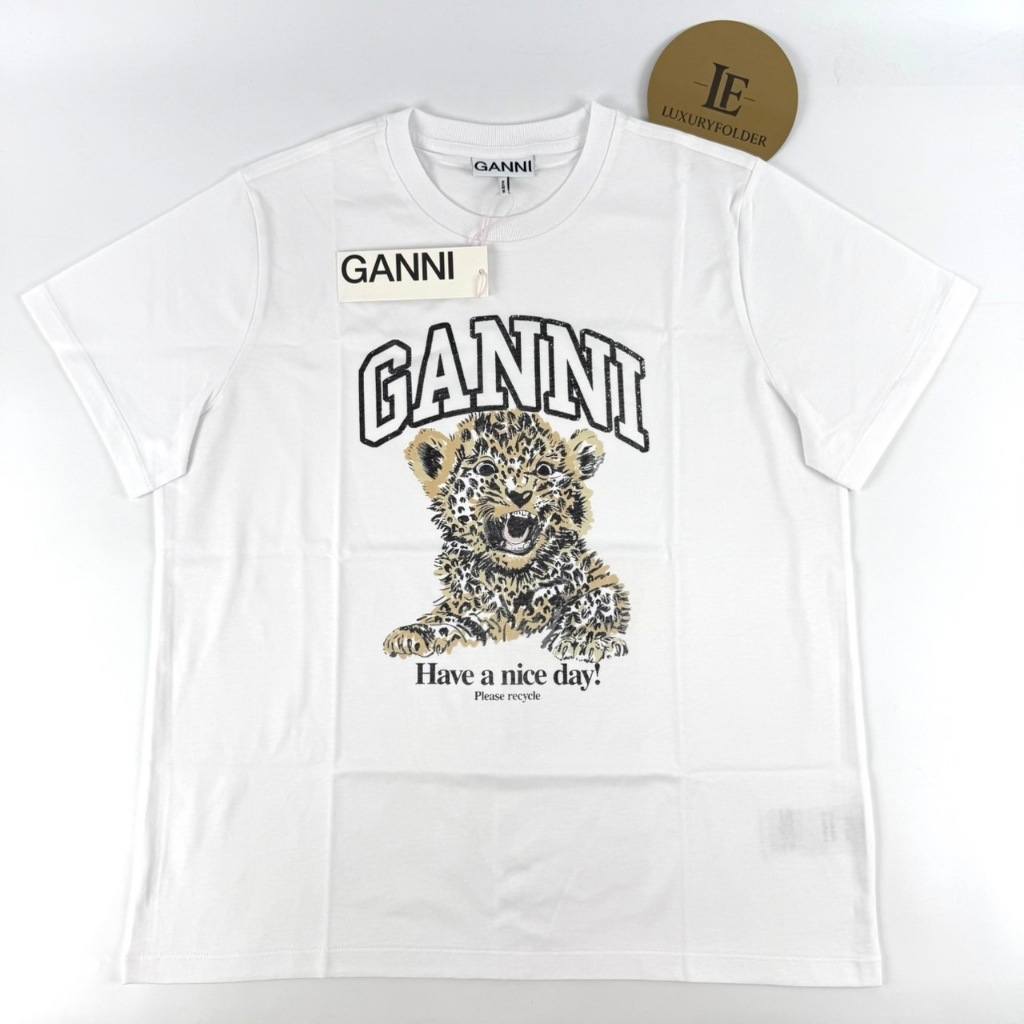 GANNI T-shirt เสื้อยืดคอกลม Organic Cotton ผ้าฝ้าย รุ่น T4124-943 แท้ 100%