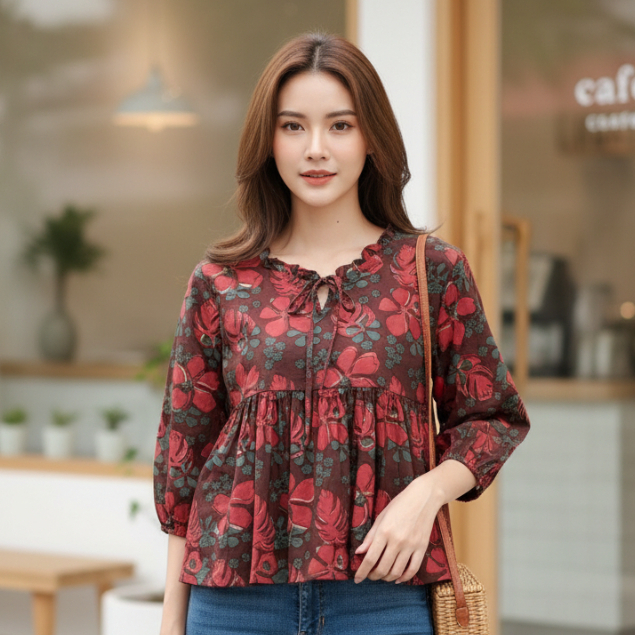 Nana’s Craft เสื้อแขนสั้นยาว 5 ส่วน แต่งระบายผ้าฝ้ายอินเดีย 🇮🇳 Indian Hand Block