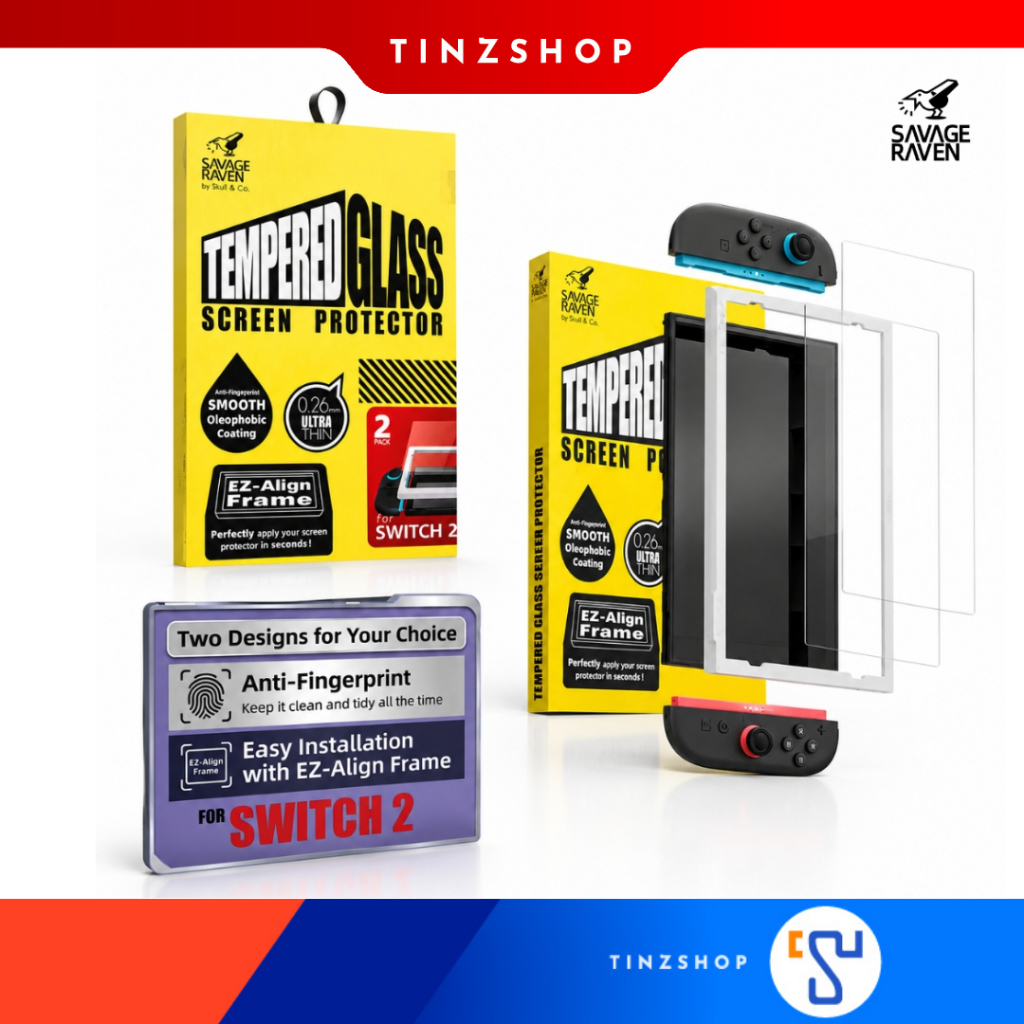 [ส่งด่วน] กันรอยกระจก Switch2 Savage Raven by Skull & Co. ,Tempered Glass Screen Protector with EZ-Align Frame