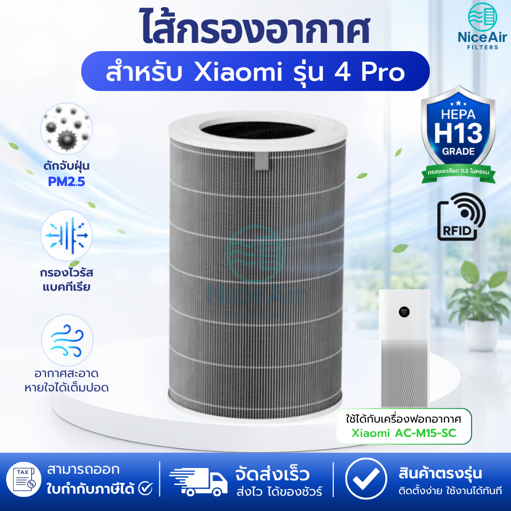 ไส้กรองเครื่องฟอกอากาศ Xiaomi 4 Pro (มี RFID) AC-M15-SC เสียวหมี่ MI Air Purifier Filter