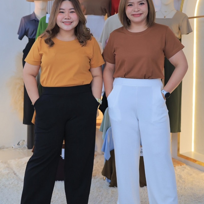 10175 เสื้อคอกลมเเขนสั้นทรงเบสิค ผ้ายูนิโคล่ (B15)