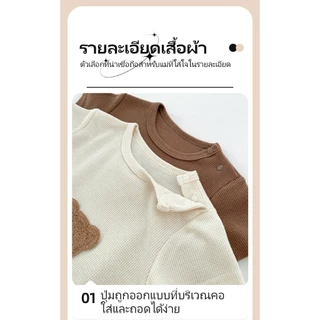 romper เด็กทารก เด็กผู้ชาย เด็กผู้หญิง แขนสั้น บอดี้สูท + หมวก 0-12 เดือน บาง ระบายอากาศ หมีน้อย วาฟเฟิล รอมเปอร์ + หมวก