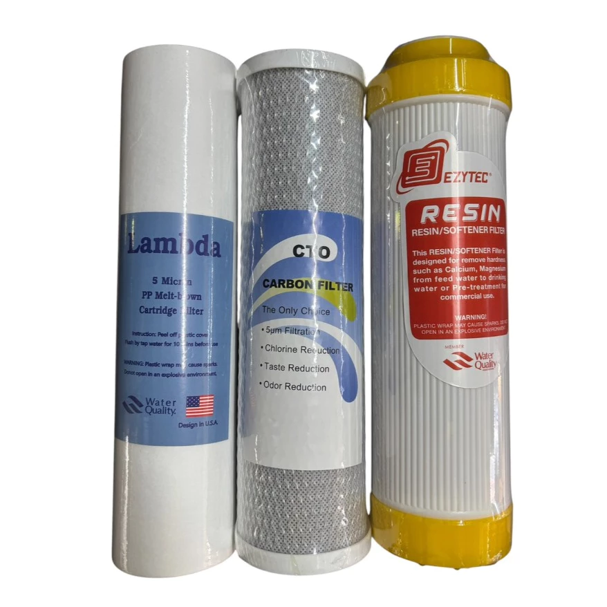 ไส้กรองน้ำ 3 ขั้นตอน ขนาด 10 นิ้ว x 2.5 นิ้ว ความละเอียด 5 ไมครอน (PP, Carbon, Resin)