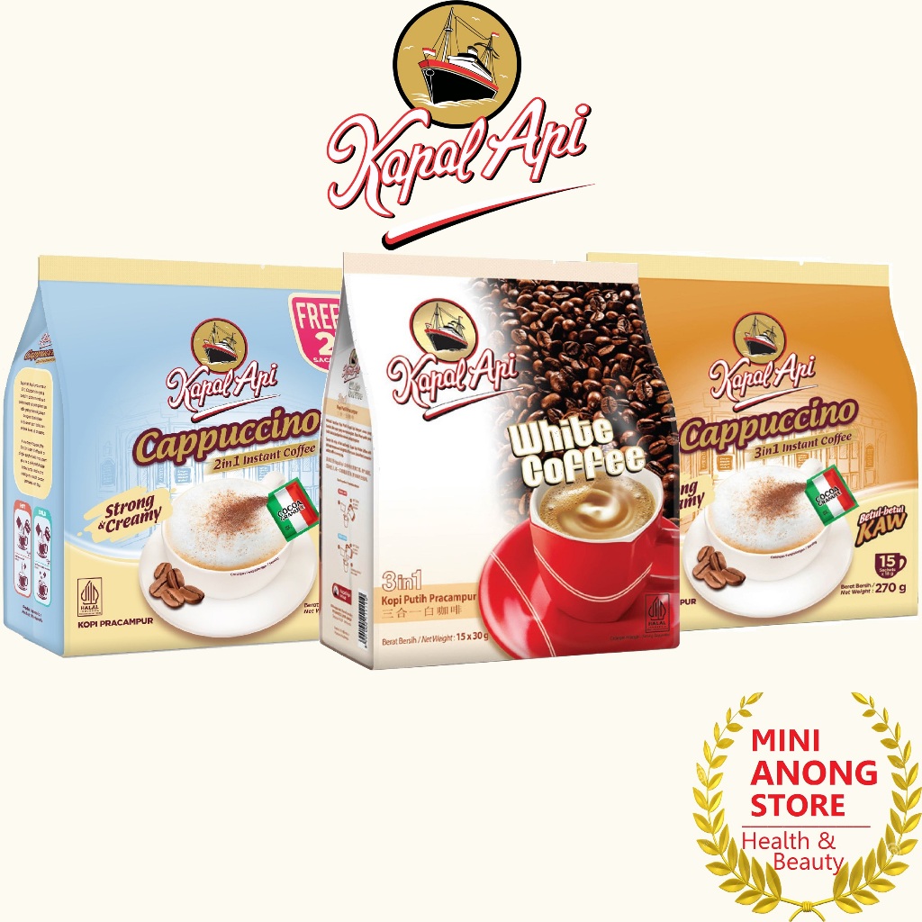 Kapal Api White Coffee Cappuccino 3 in 1 instant coffee กาแฟ คาปาล เอพี ไวท์คอฟฟี่ คาปูชิโน ทรี อิน วัน อินสแตนท์ คอฟฟี่