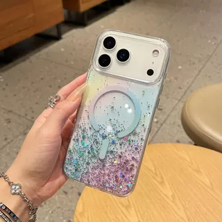 เคสกากเพชรหลากสีส่องแสงประกายวิบวับ Magnetic Case For iPhone 17Promax 16Pro 15 14 13 12