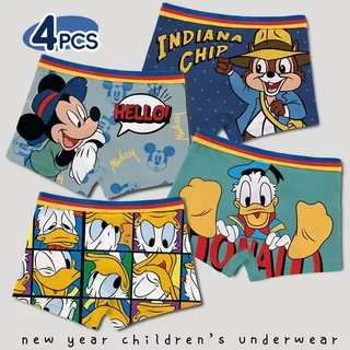 กางเกงบ๊อกเซอร์ 4 ชิ้นสำหรับเด็กผู้ชายกางเกงบ๊อกเซอร์เด็กลายการ์ตูนยืดหยุ่นสูงนุ่มและระบายอากาศ ไม่ คลิป ก้น