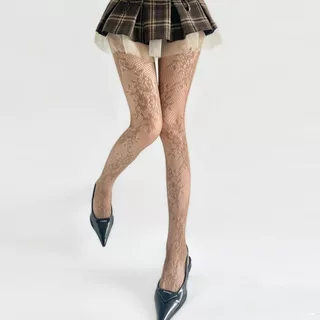 Retro ผู้หญิงดอกไม้หวาย Fishnet Tights HosieryLace ดอกไม้ ตาข่าย Hollowed Pantyhose Bottomed Gothic