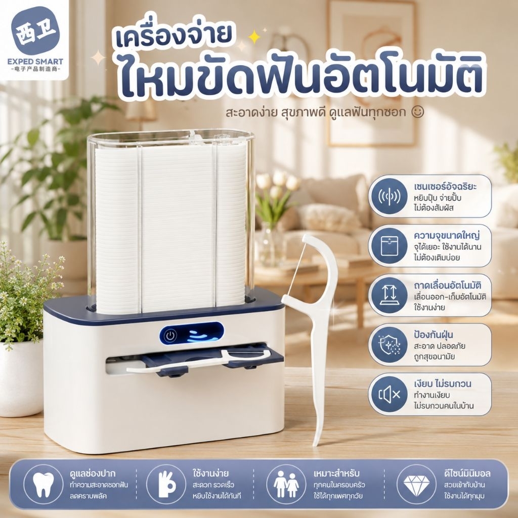 🦷 เครื่องจ่ายไหมขัดฟันอัจฉริยะ ใช้งานง่าย สะอาด ทันสมัย ✨ ประกันสินค้า 1 เดือนค่ะ