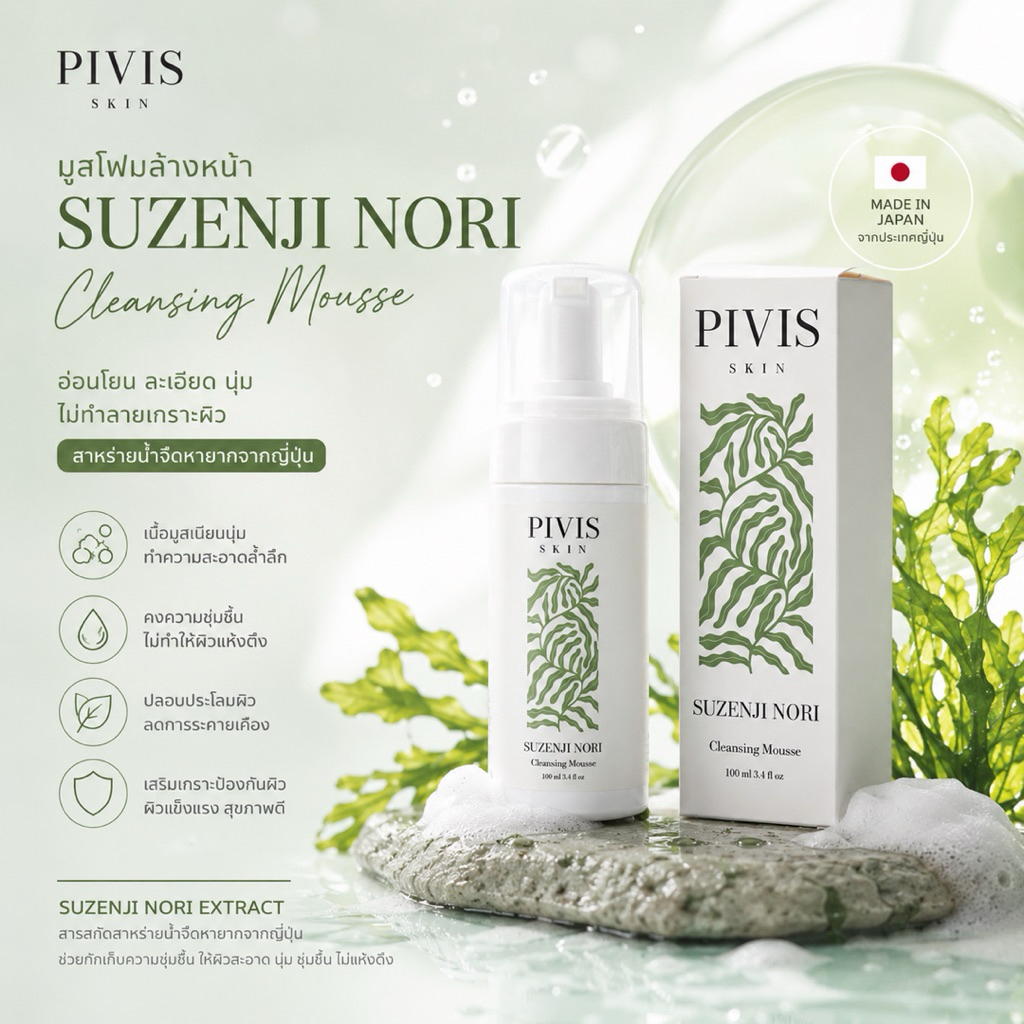 PIVIS Skin-มูสโฟมสาหร่าย Suizenji Nori🌱สะอาดหมดจดใน 30 วิ