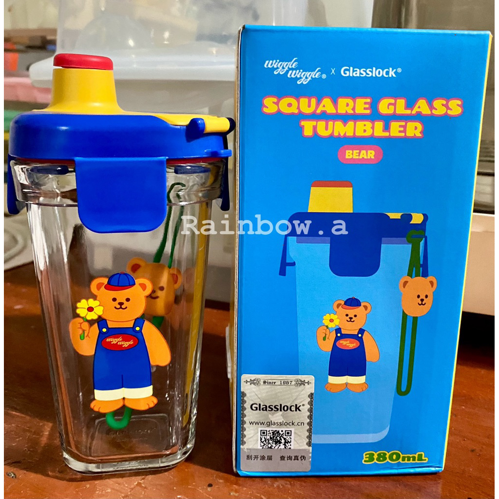 พร้อมส่ง🌈🐻 Wiggle Wiggle x Glasslock ของแท้ 💯 แก้วน้ำ มีฝาปิด Glass Tumbler แก้วกาแฟ☕️ แก้วมัทฉะ🍵