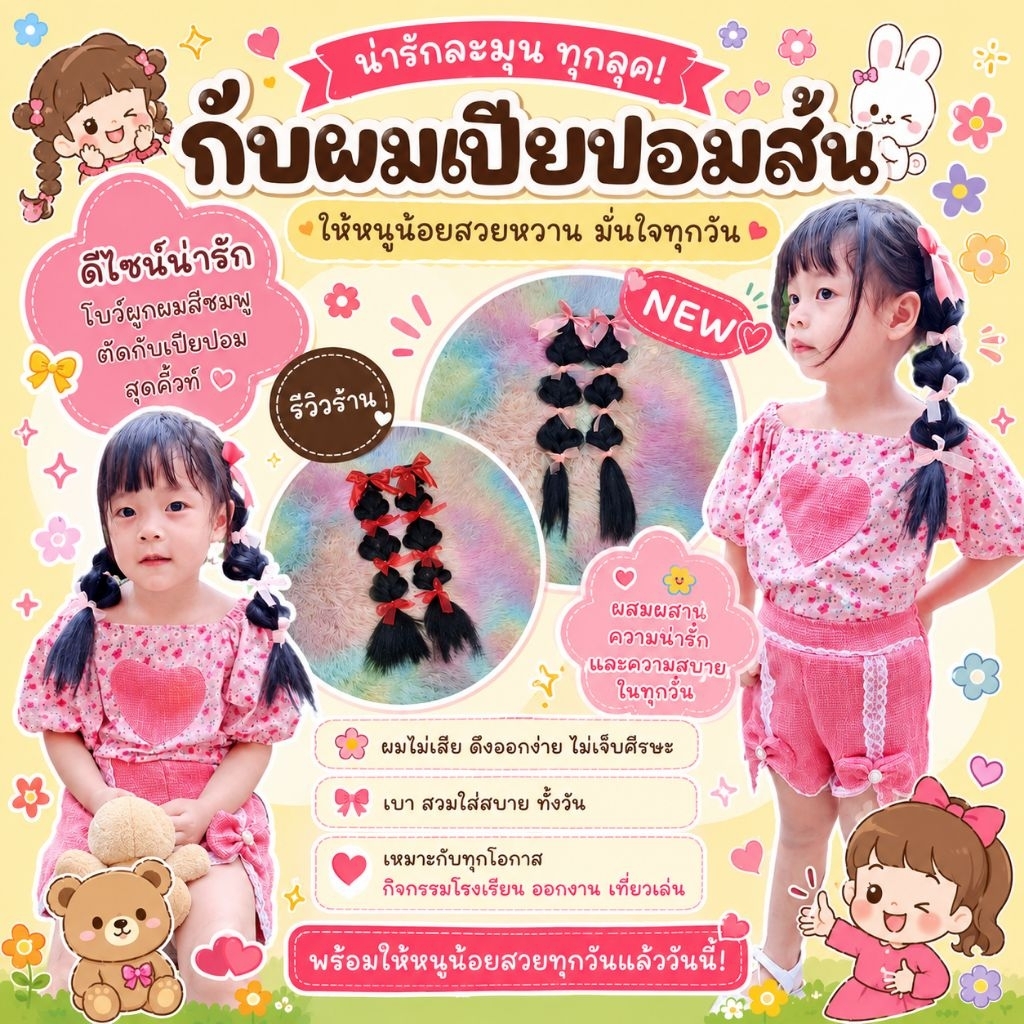 กิ๊บผมเปียปอมสั้นสำหรับเด็ก