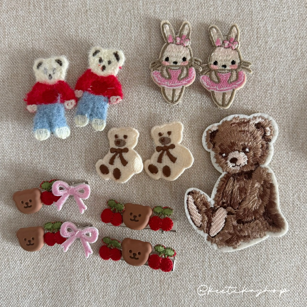 (really to ship 🇹🇭) ✨Cute Bear & Bunny Hair Clip  กิ๊บติดผมหมี/ กระต่ายสติกเกอร์ผ้าปัก กิ๊บหมีนั่งน่ารักมาก 🐰🐻🎀 💖