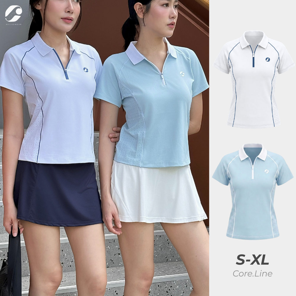 [Core.] เสื้อกีฬาโปโล คอปกซิป Core.line Collection ระบายอากาศ แห้งเร็ว สำหรับแบดมินตัน เทนนิส กอล์ฟ - CR01