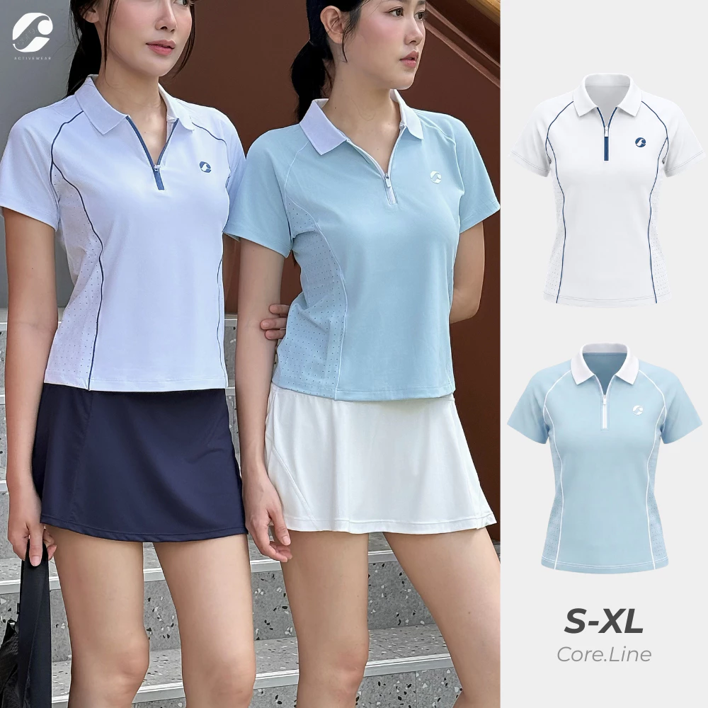 [Core.] เสื้อกีฬาโปโล คอปกซิป Core.line Collection ระบายอากาศ แห้งเร็ว สำหรับแบดมินตัน เทนนิส กอล์ฟ - CR01