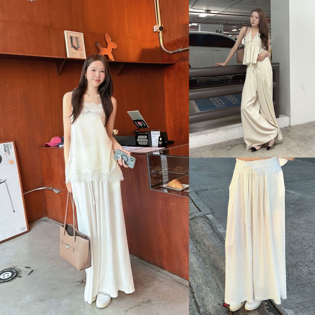 ส่งด่วน🚨 SLYQ AIRY PALAZZO LINEN PANTS กางเกงขายาวจีบหน้าผ้าลินิน