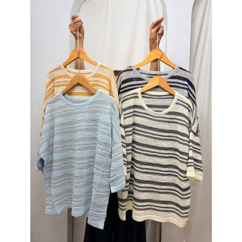 เสื้อไหมพรมลายริ้ว WAVE เนื้อบางเบาไม่คัน อกหน้าผ้า 54" ลายเบสิคใส่ได้เรื่อยๆ ไม่เบื่อ ไม่ร้อน ระบาย