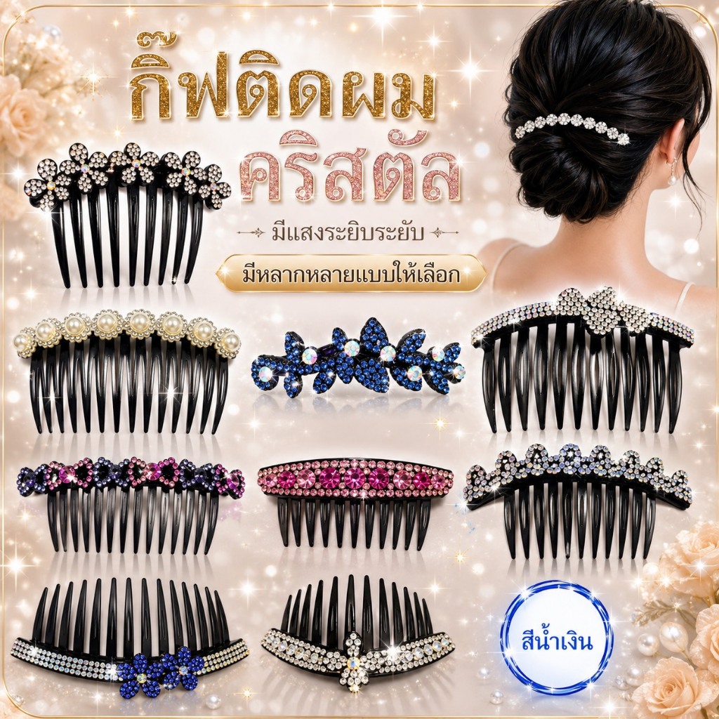 หวีสับประดับคริสตัลวิ้งหรู ดีไซน์เจ้าหญิงเกาหลี เสริมลุคหวานหรูติดแน่นทุกทรงผม