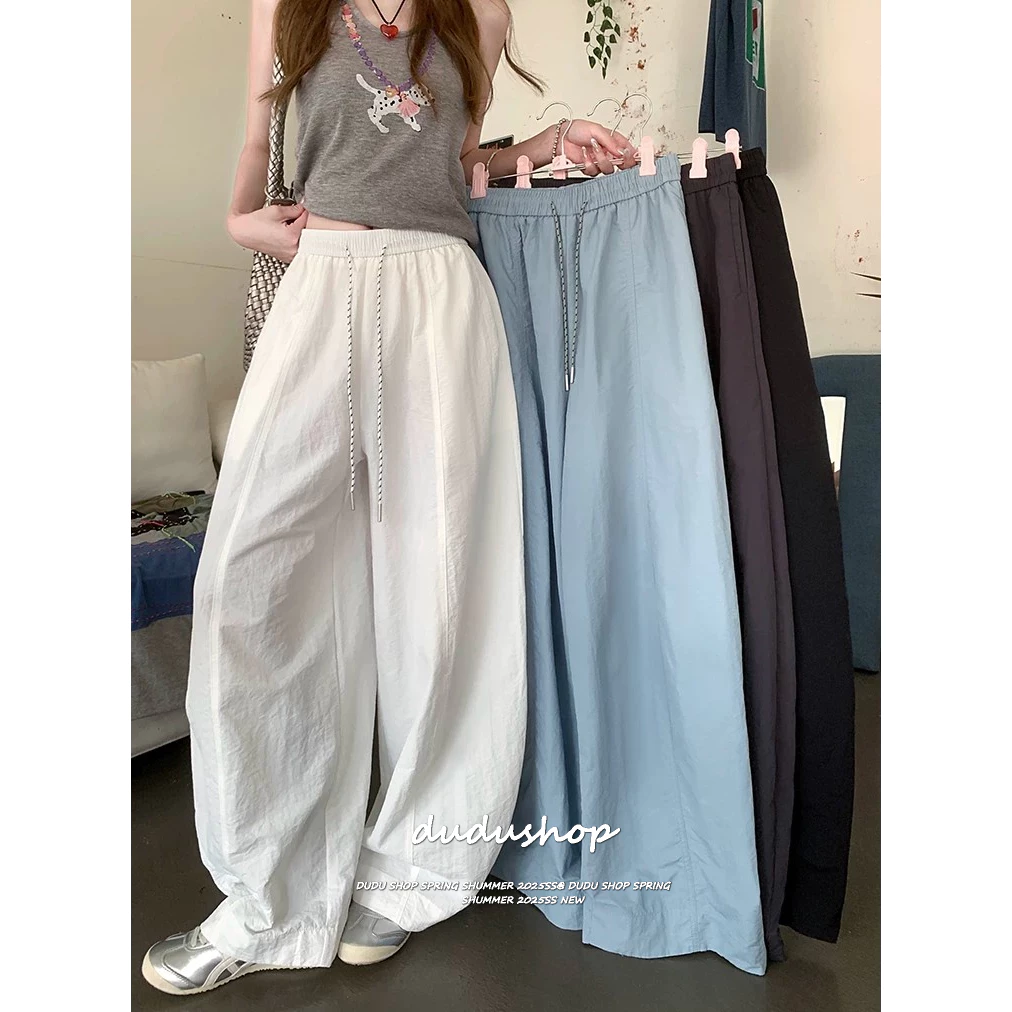 [Solid-colored casual pants]เกาหลีรุ่นวินเทจผู้หญิงสบาย ๆ แจ๊สเต้นรำเทรนด์กีฬาขากว้างกางเกง