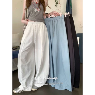 [Solid-colored casual pants]เกาหลีรุ่นวินเทจผู้หญิงสบาย ๆ แจ๊สเต้นรำเทรนด์กีฬาขากว้างกางเกง