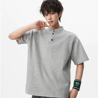 PROMANเสื้อยืดผู้ชายฮั่นครึ่งแขน เสื้อโปโลคอจีน ผ้าสปันคอตตอน ใส่สบาย ไม่ร้อน แฟชั่นสไตล์เทนนิส สำหรับผู้ชาย