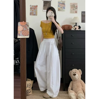 [Trendy solid color wide leg pants]เวอร์ชั่นเกาหลีเทรนด์ผู้หญิงสีทึบกีฬาลำลองกางเกงขากว้าง