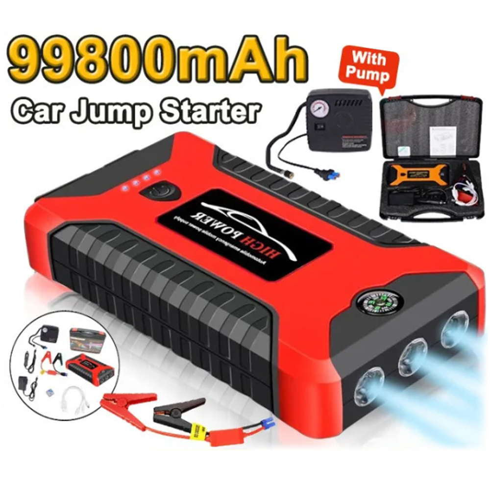 99800mAh 12V พาวเวอร์แบงค์สตาร์ทรถ ชาร์จมือถือได้ พกพาสะดวก