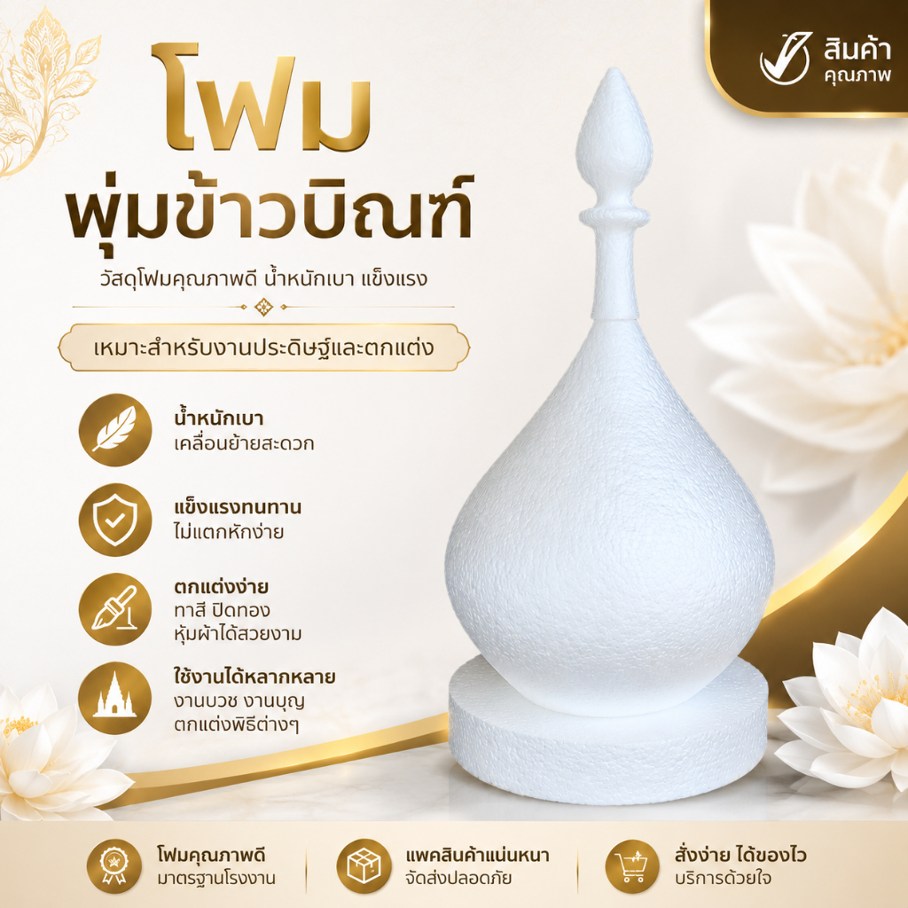 โฟมพุ่มข้าวบิณ เบอร์ เบอร์ 4,5,6,7,8,9,10,11,12 แโฟมพานพุ่ม โฟมทำบายศรี โฟมทำพาน โฟมพุ่ม โฟมวงกลม โฟมแผ่น แถมโฟมกระทง