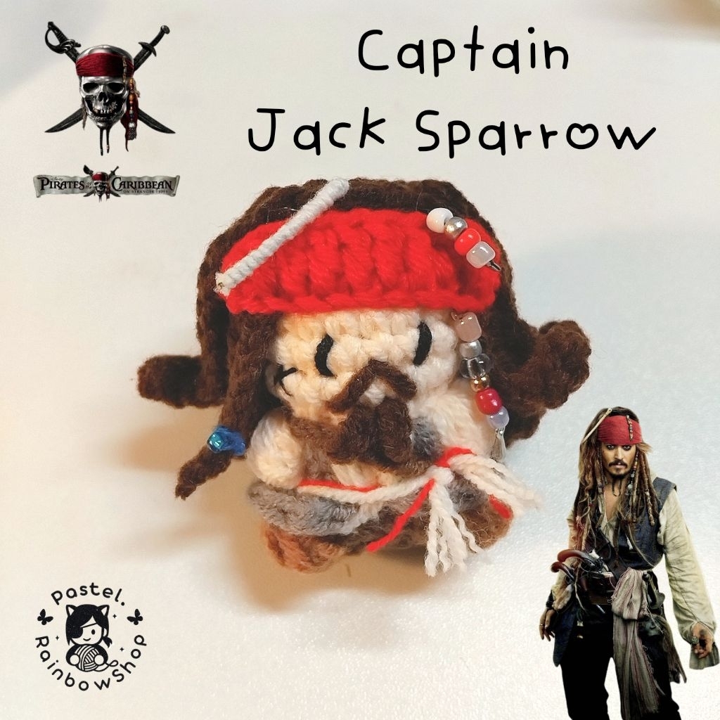 pastel.rainbow🌈พวงกุญแจไหมพรมถัก🖤💣Captain Jack Sparrow🌎☠️Pirate of the caribbean🛟⚓️