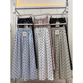 Gang_jeans#9525(K)กางเกงขายาวลายจุด ทรงปล่อย เอวยางยืด ใส่สบาย ขากว้าง สไตล์มินิมอล Korean Polka Dot Pants