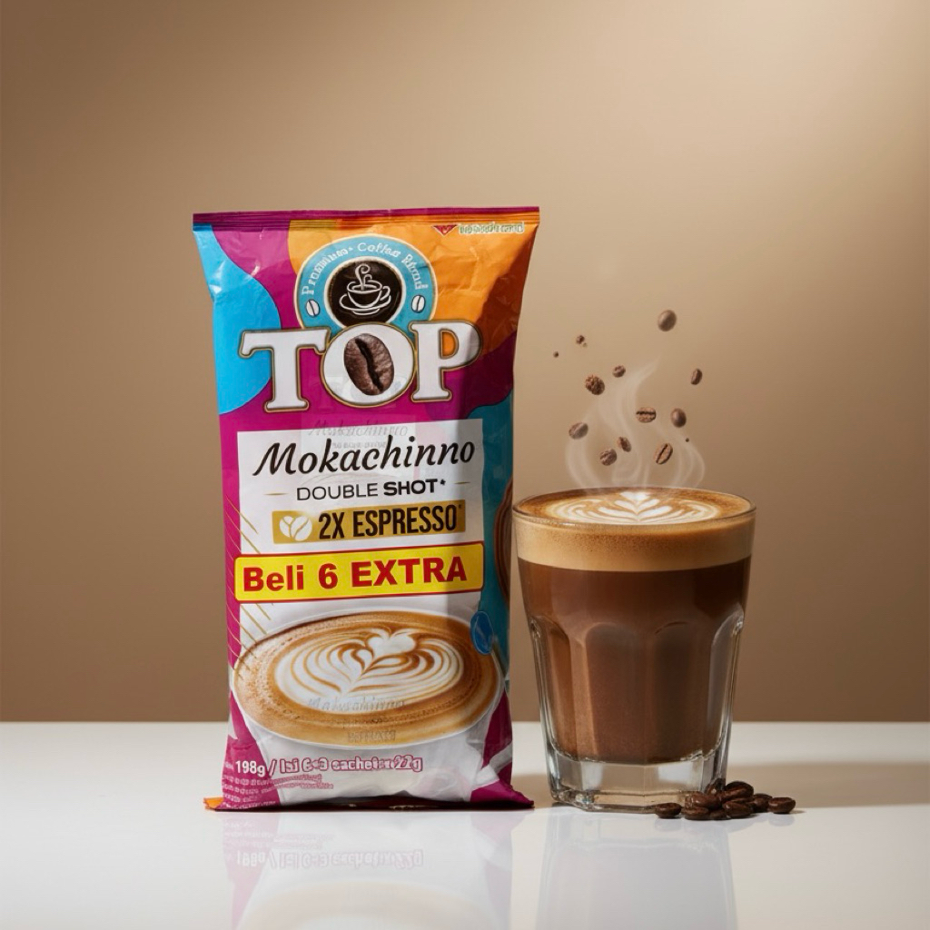 TOP Mokachinno Double Shot กาแฟ 3in1 มอคค่าเข้มข้น 9 ซอง | 2X Espresso หอมมัน ชงง่าย