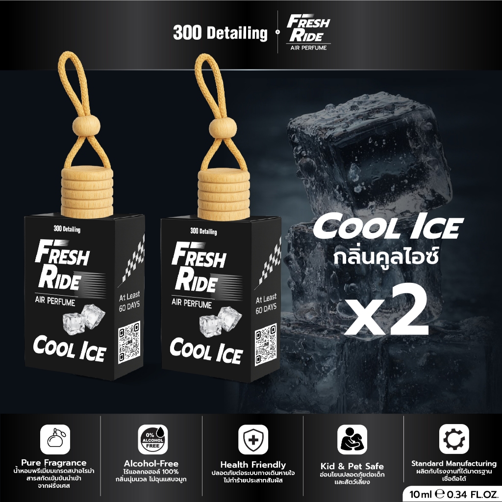 [Set 2 ชิ้น] รวมกลิ่น น้ำหอมรถยนต์ดับกลิ่นอับ10ML หอมนาน45-60วัน FreshRide300_Detailing ขวดแก้วฝาไม้