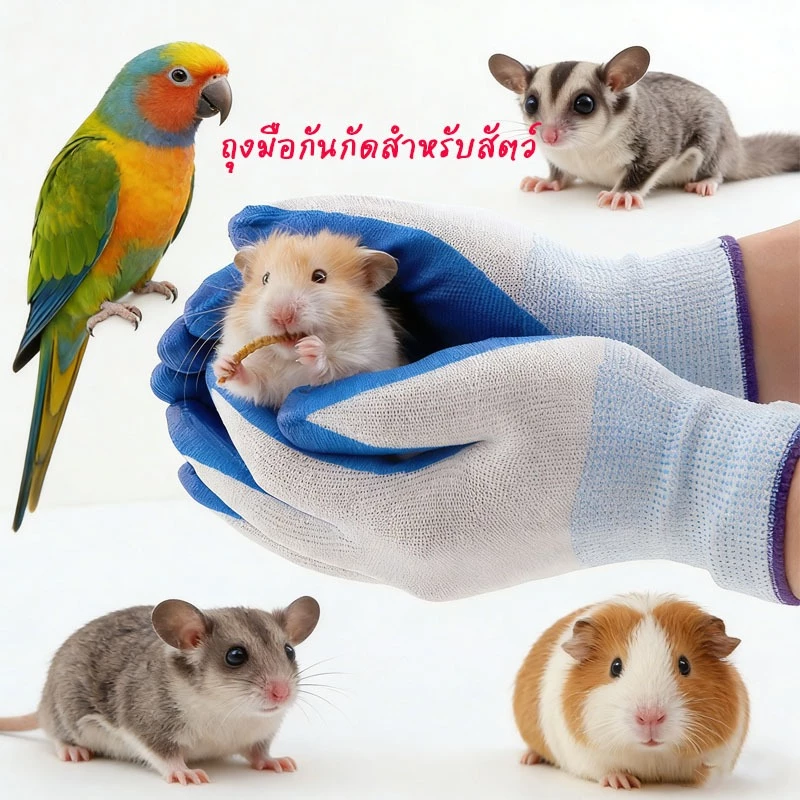 ถุงมือกันกัดสำหรับสัตว์เลี้ยง กระรอก ชูก้า ชินชิล่า หนู แฮมเตอร์ เม่น นกแก้ว ถุงมือจับนก ถุงมือยางกันกัด