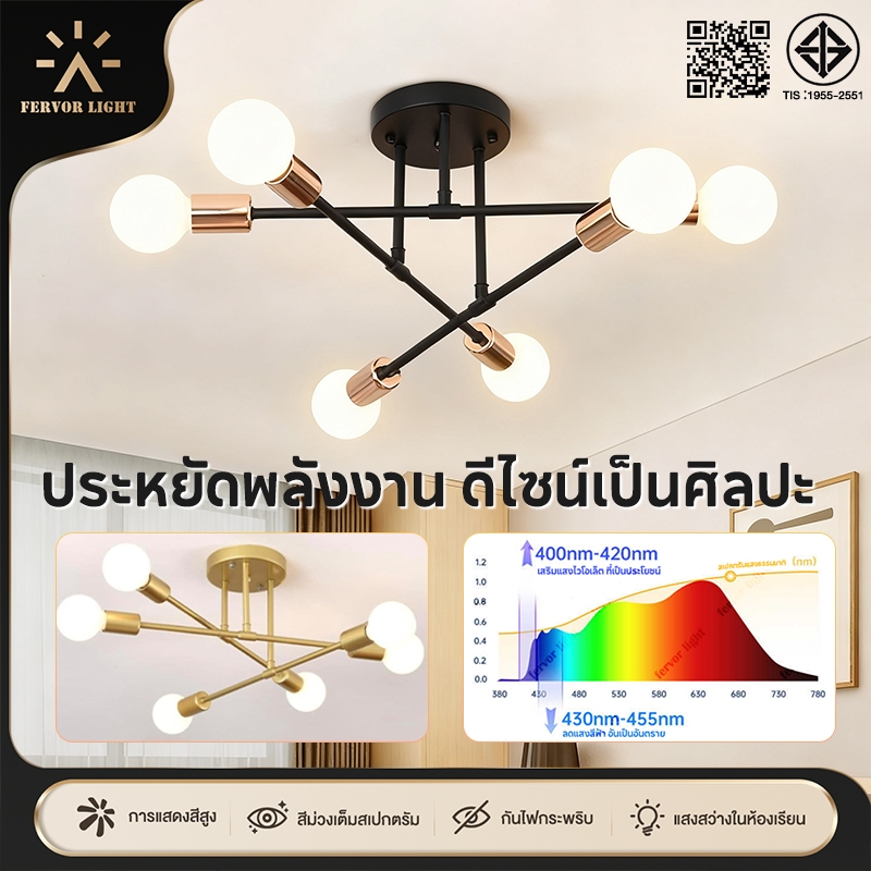โคมไฟเพดาน นอร์ดิก สไตล์เรียบง่าย ทันสมัย ห้องนอน ห้องนั่งเล่น ร้านอาหาร ดีไซน์จากเหล็ก