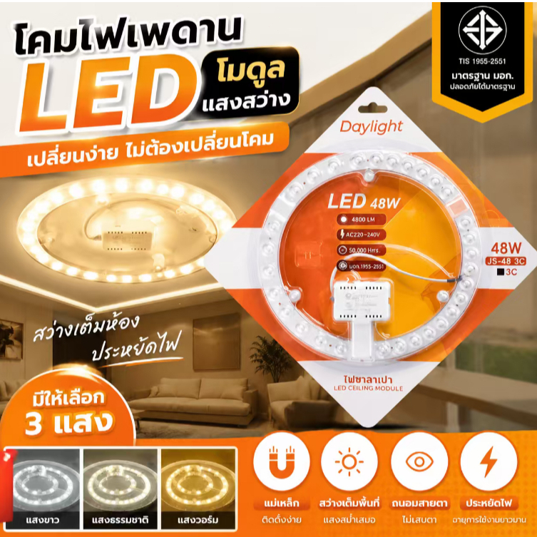【🚀ไทยสต็อก】แผงไฟเพดาน LED ติดแม่เหล็ก ✅ติดตั้งง่ายเองได้ ✅ปรับระดับแสงสมาร์ท ✅ของแท้ไทย-ประหยัดไฟสูง