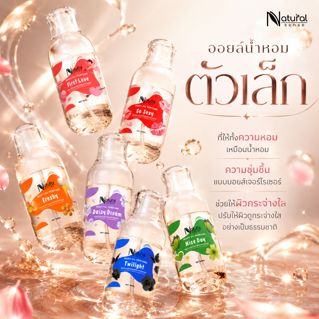(60ml.) ออยล์น้ำหอม ผิวเนียนชุ่มชื้น ตัวหอมติดผิว ซึมไว Body Oil Perfume Moisturizer Brightening