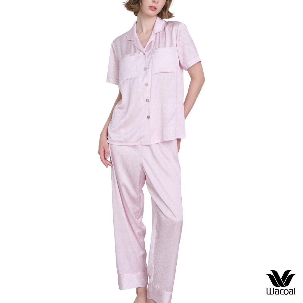 Wacoal Urban comfort ชุดนอนผ้าซาติน แขนสั้น ขายาว รุ่น WN7V26 สีชมพู (PI)