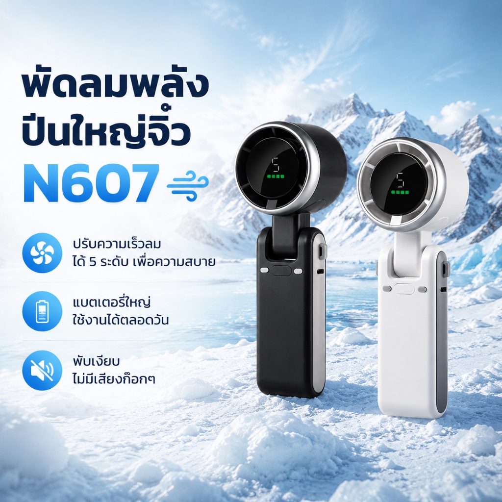 พัดลมพกพา พัดลมมือถือ พัดลมคล้องคอ พัดลมพับได้ 3in1 5ระดับ ลมแรง เงียบ จอLED แบตอึด USB-C ใช้นอกบ้าน เดินทาง