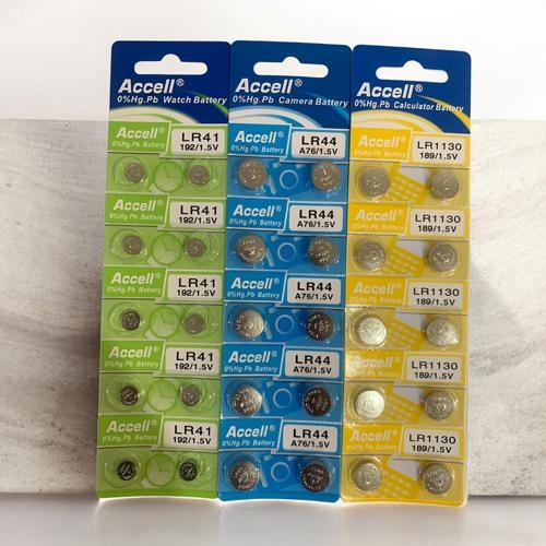 ถ่านกระดุม ACCELL LR41,LR44,LR1130 (1.5V)  1 แผง จะมี 10ก้อน