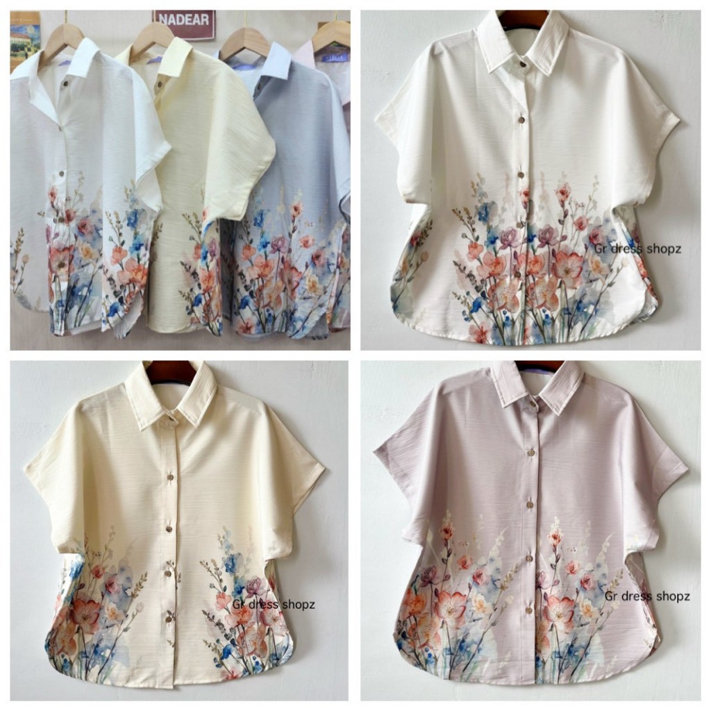 ป้าย NADEAR เสื้อเชิ้ตแขนสั้นผ้าลายเปลือกไม้พิมพ์ลาย อก 44 นิ้ว ยาว 25 นิ้ว
