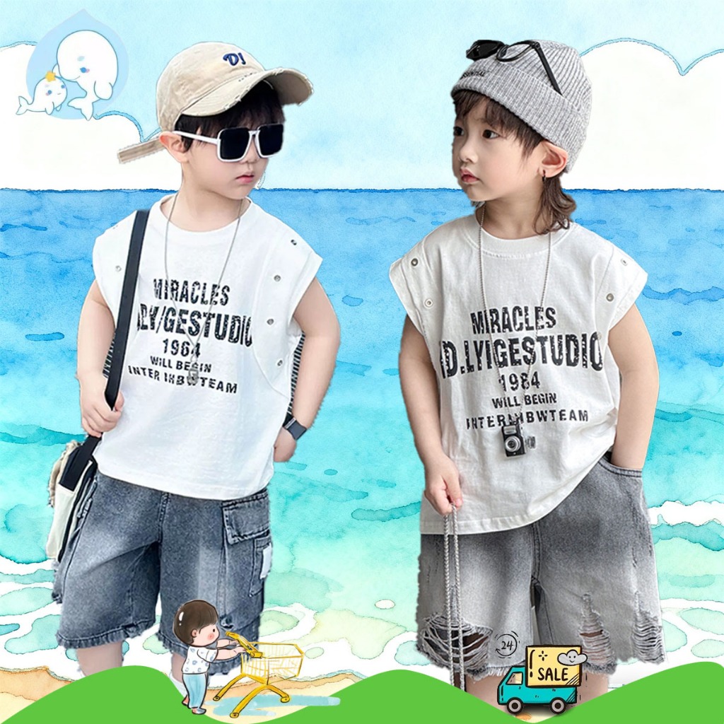 เสื้อแขนกุดเด็กมีสไตล์ เสื้อกล้ามเด็กแฟชั่นเกาหลี ผ้านิ่มนุ่ม ระบายอากาศได้ดี เด็กโตใส่ได้