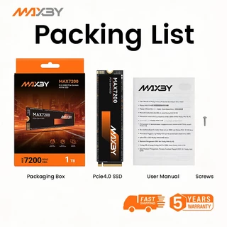 MAXBY MAX7200 SSD 1TB M.2 2280 NVMe PCIe 4.0 ความเร็ว 7200MB/s สำหรับเล่นเกม PS5 ประกอบคอม ตัดต่อวิดีโอ รับประกัน 5 ปี