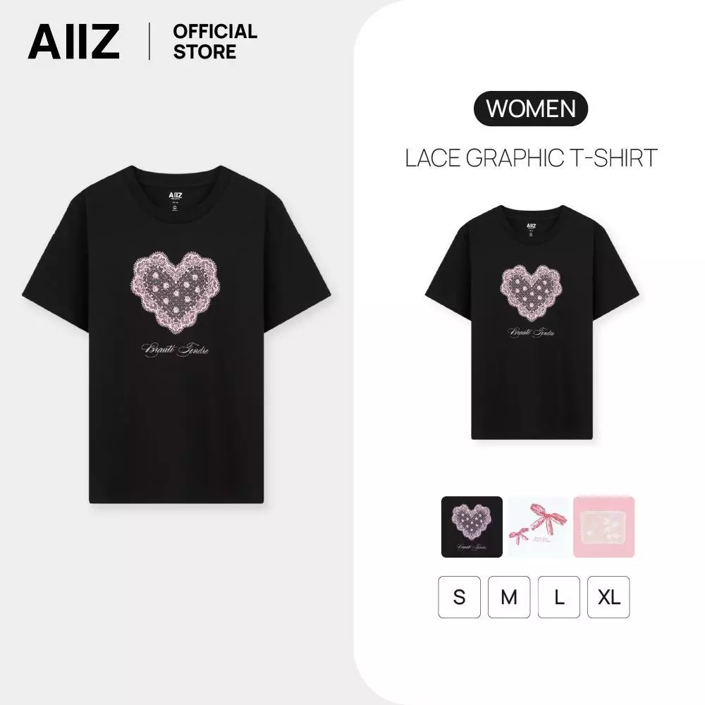 AIIZ (เอ ทู แซด) - AIIZ เสื้อยืดคอกลมผู้หญิง พิมพ์ลายกราฟิก AIIZ Women's Lace Graphic T-Shirt