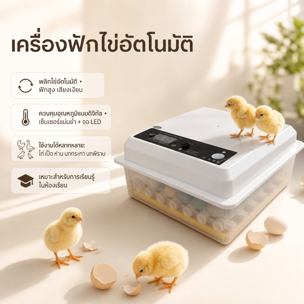 ตู้บ่มไข่ 12-64PCS พร้อมจอแสดงผลความชื้นเทียนไข่เครื่องไข่อัตโนมัติสำหรับฟักไข่เป็ดไก่ห่านประเภทครัวเรือนเครื่องฟักไข่