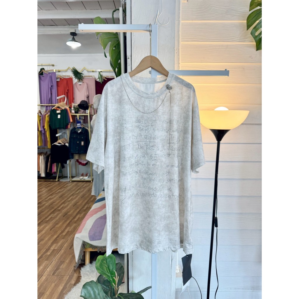 5-610TR เสื้อยืดเทาลายหินอ่อนติดเพชร