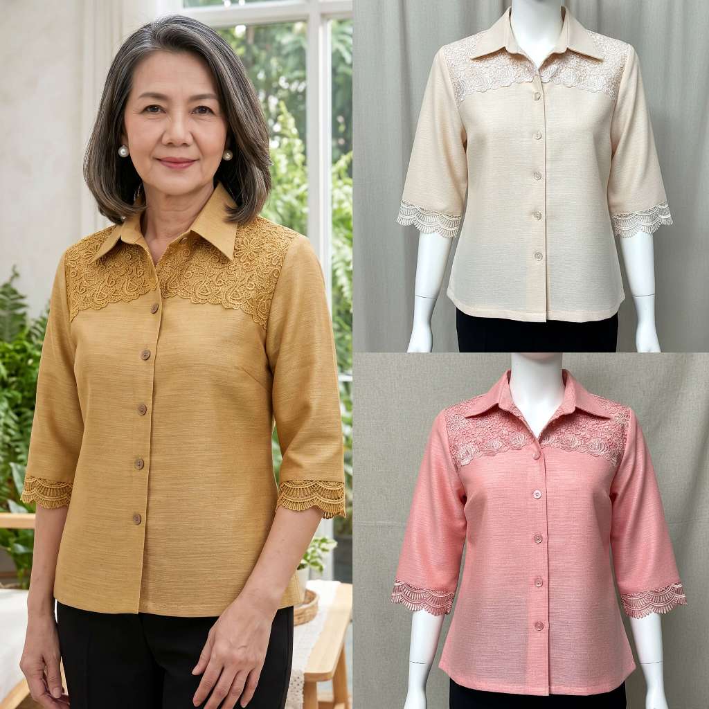 NewArrival 2026 เสื้อผ้าไหมญี่ปุ่นปกเชิ้ตแต่งลูกไม้ใส่สบายทุกวัน ผ้าไม่ร้อน ไม่คัน จะใส่ไปเที่ยวหรือออกงานก็ดูสุภาพ