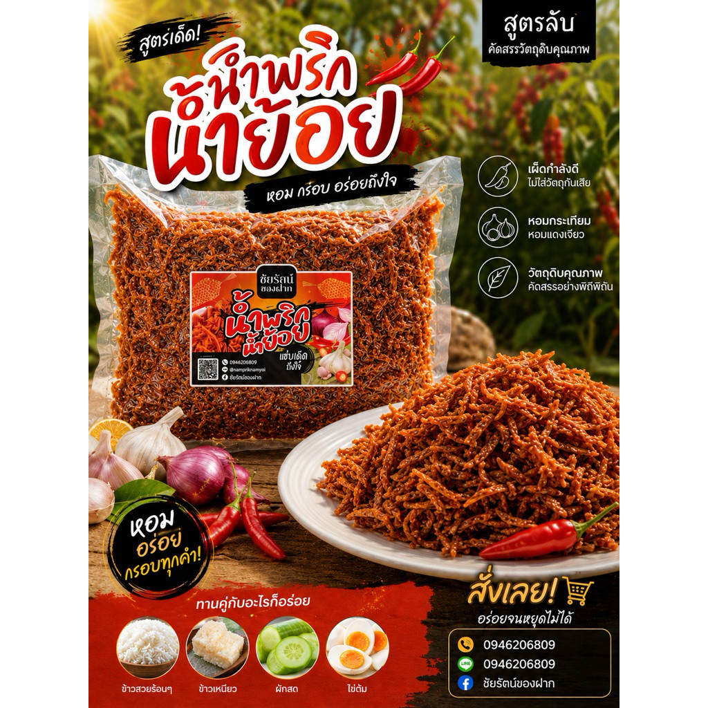 น้ำพริกน้ำย้อย เมืองแพร่ ขนาด500กรัม เจียวสดใหม่ กรอบ เผ็ด อร่อย ไม่ใส่วัตถุกันเสีย ลองแล้วจะติดใจ